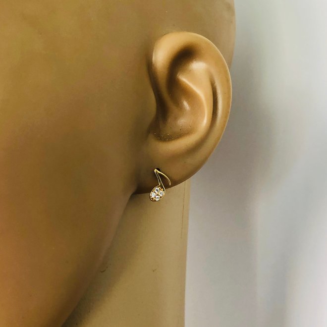 Gold plated 925 zilveren muzieknoot oorstekers met witte zirkoon