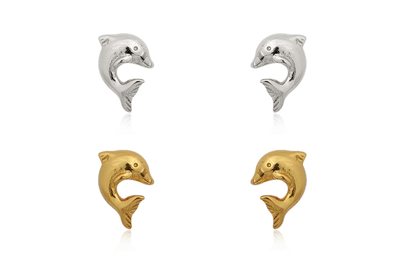 Zilver en goud 2 paar dolfijn oorstekers -
