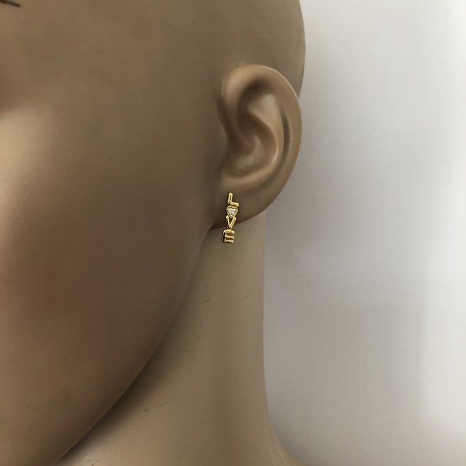 Gold plated 925 zilveren LOVE oorstekers witte zirkonia