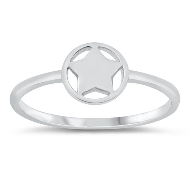 Zilveren smalle cirkel ster ring
