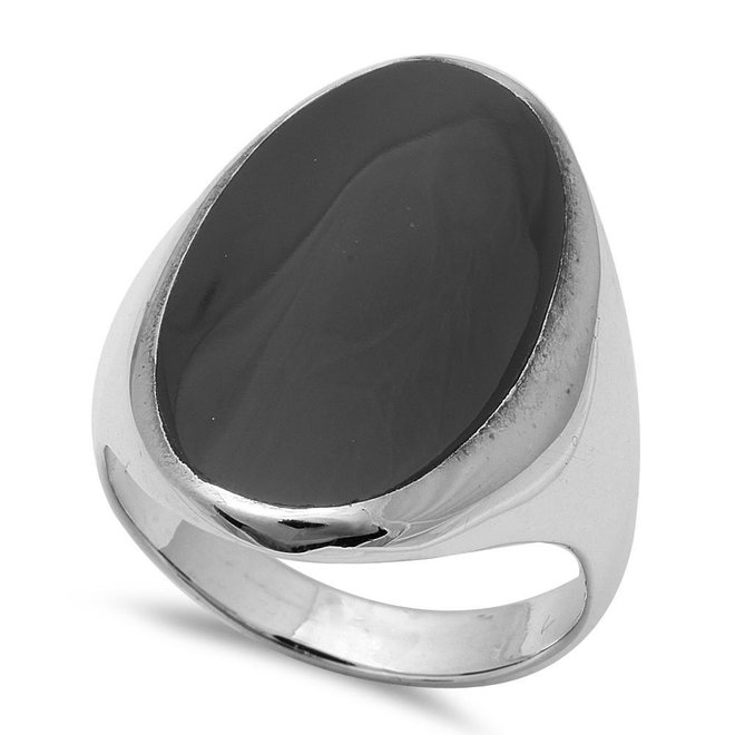 Zilveren grote zwarte ovale onyx steen ring