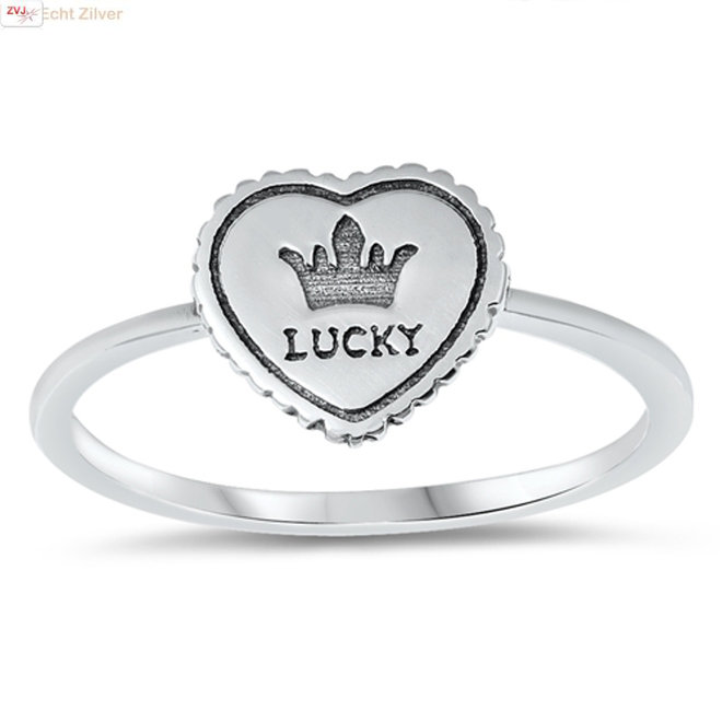 925 Zilveren lucky crown hart ring