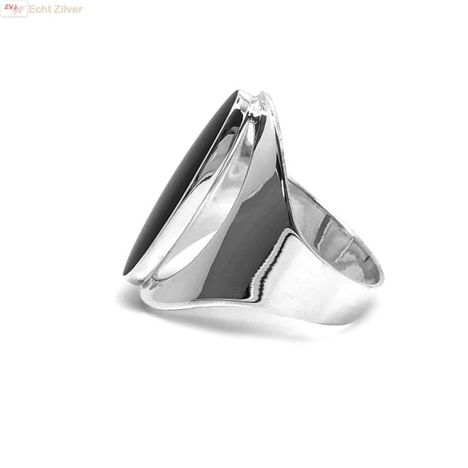 Zilveren zwarte ovale onyx steen ring