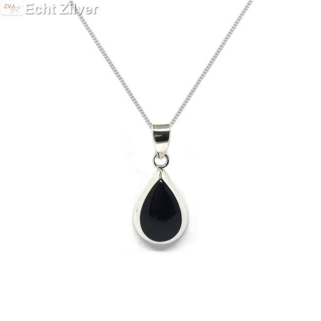 Zilveren ketting met druppelhanger onyx zwart