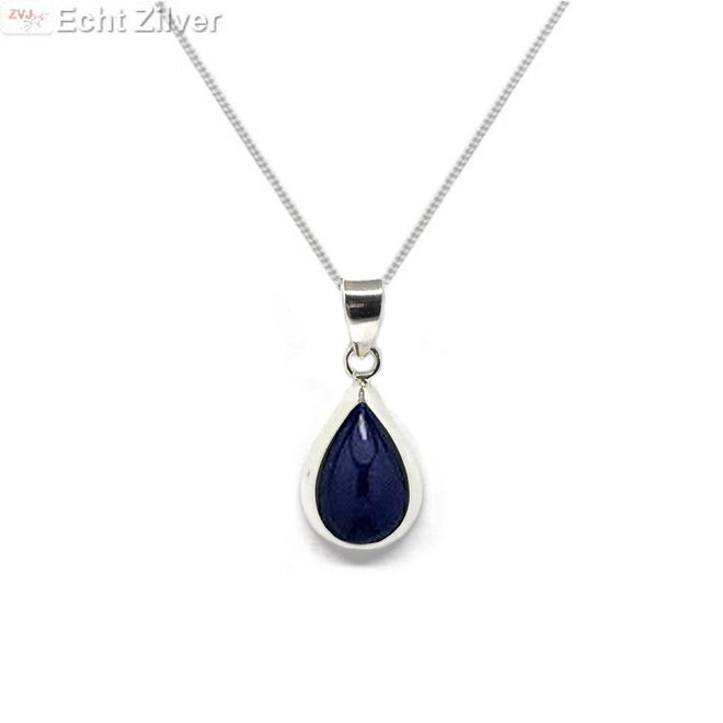 Zilveren ketting met druppelhanger lapis lazuli blauw