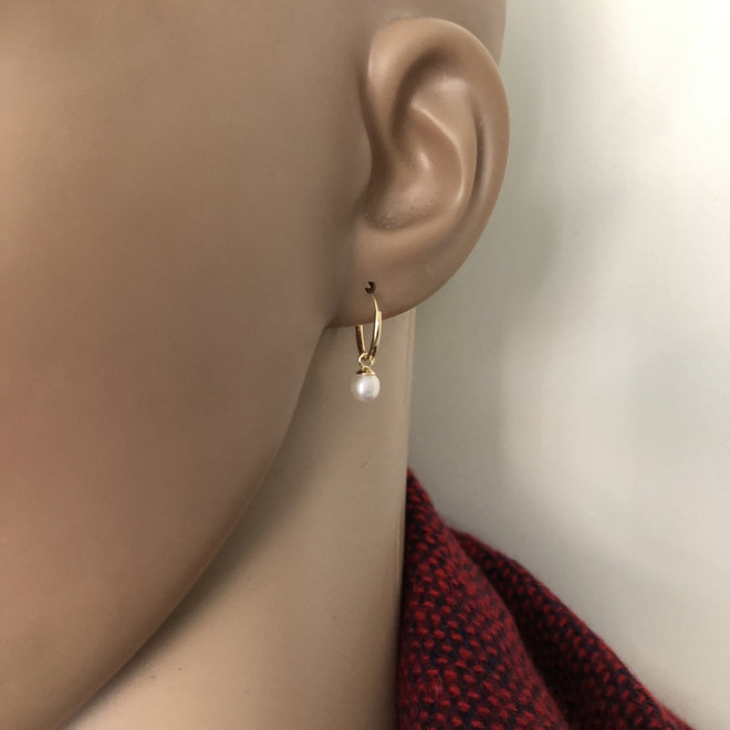 Gold plated 925 zilveren kleine oorringen met witte parel