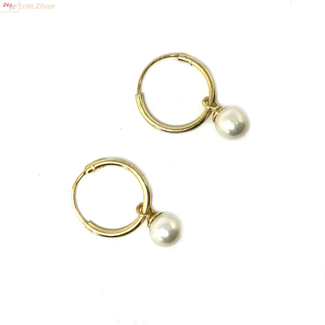 Gold plated 925 zilveren kleine oorringen met witte parel