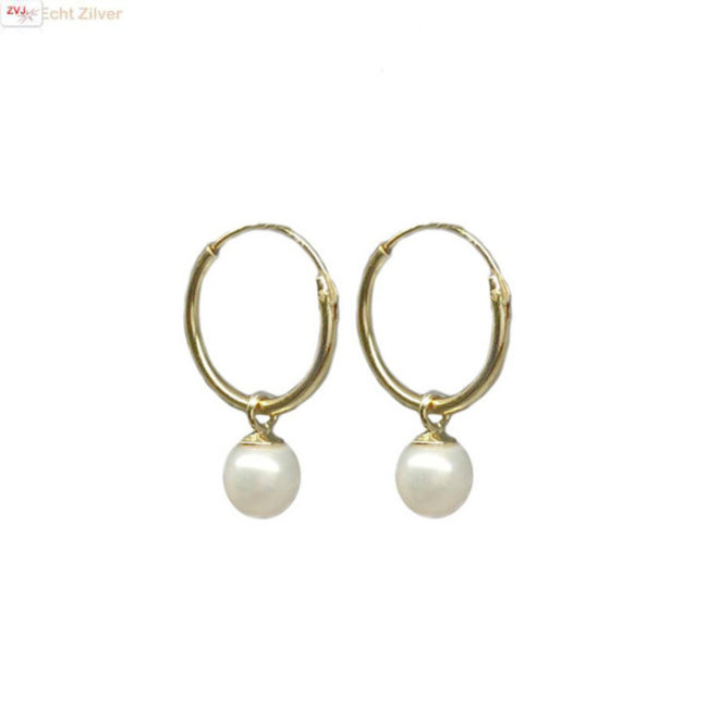 Gold plated 925 zilveren kleine oorringen met witte parel