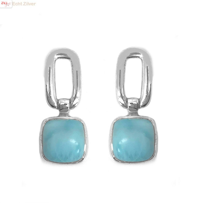 Zilveren vierkante Larimar oorhangers