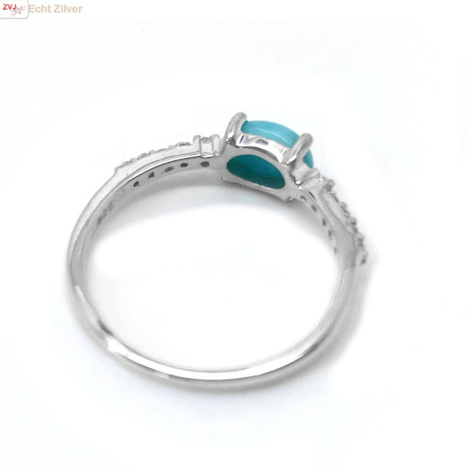 Zilveren blauwe Larimar en zirkoon ring