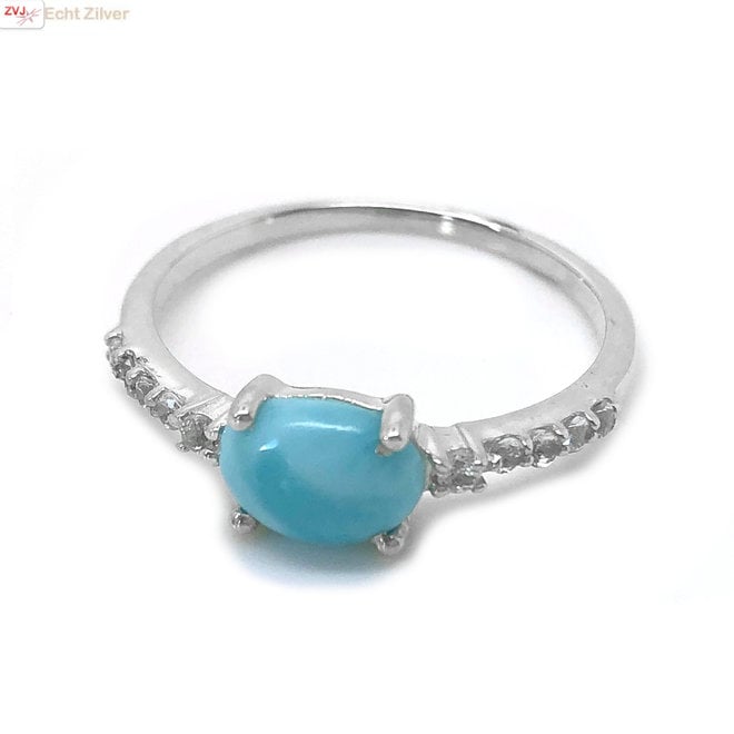 Zilveren blauwe Larimar en zirkoon ring