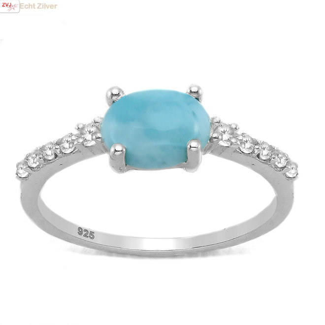 Zilveren blauwe Larimar en zirkoon ring