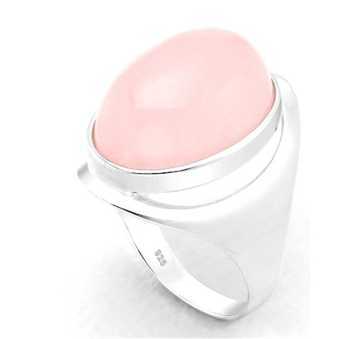 Zilveren grote roze kwarts ring