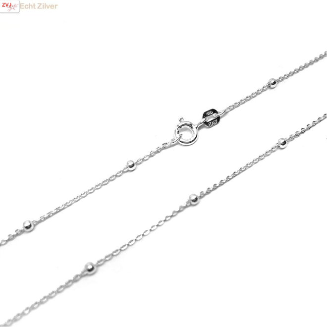 Zilveren kabel bolletjes ketting 40 cm