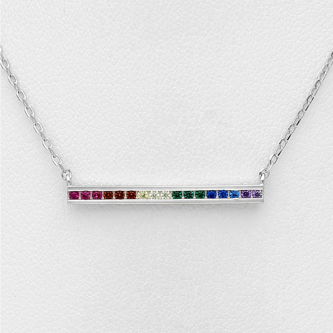 Zilveren regenboog staaf ketting