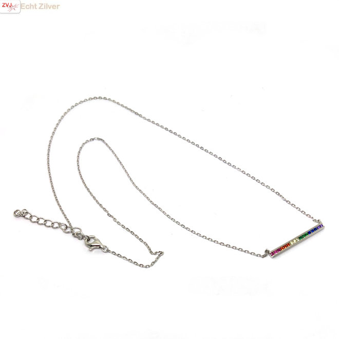 Zilveren regenboog staaf ketting