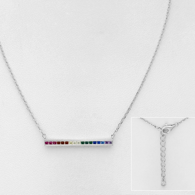 Zilveren regenboog staaf ketting