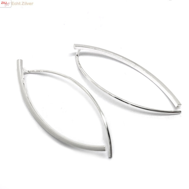 Zilveren gebogen design staaf oorhangers
