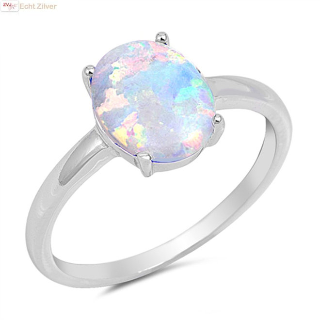 Zilveren ovale witte opaal ring
