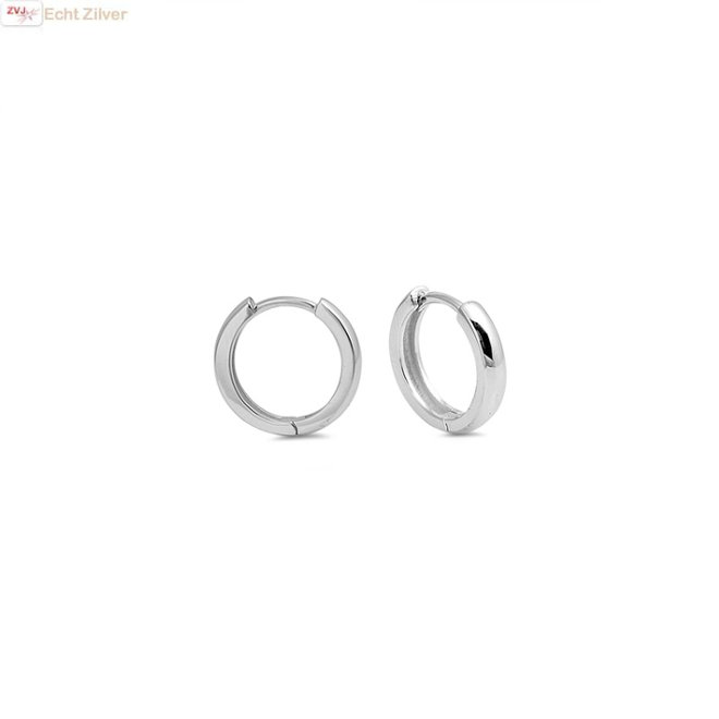 Zilveren huggie hoops 3 mm breed rhodium