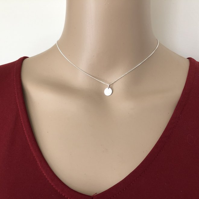 925 Zilveren rond tag hangertje aan ketting