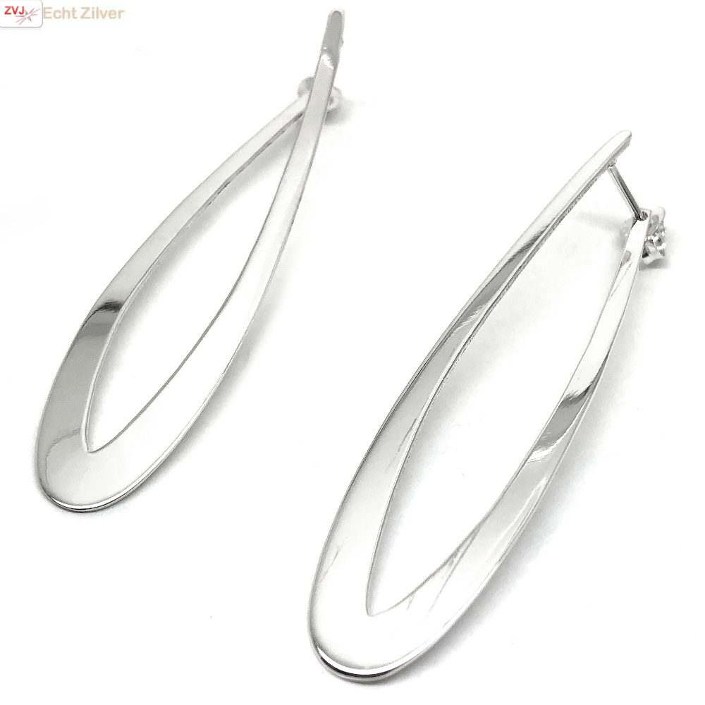 925 Zilveren lange ovale design oorstekers -