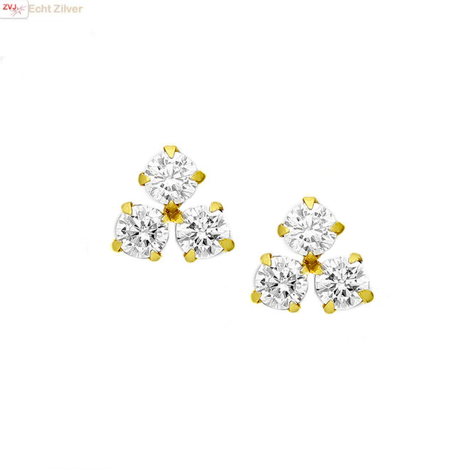 Gold plated 925 zilveren trinity CZ diamant oorstekers