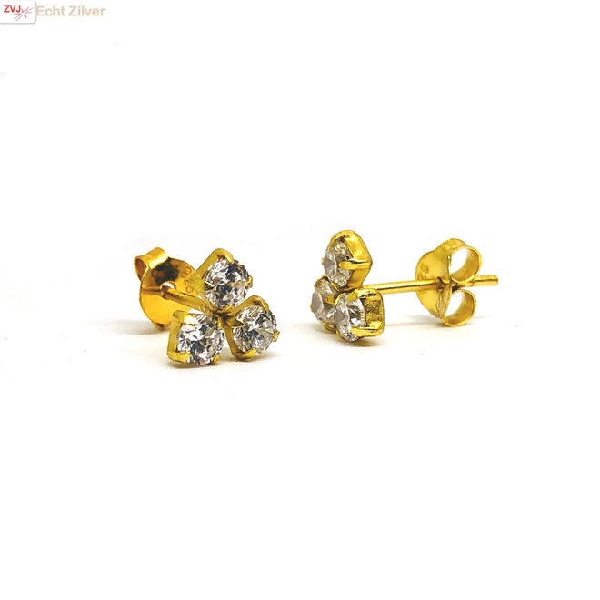 Gold plated 925 zilveren trinity CZ diamant oorstekers