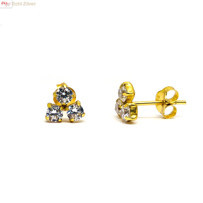 Gold plated 925 zilveren trinity CZ diamant oorstekers