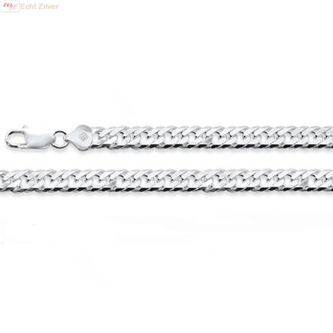 Zilveren dubbele gourmet schakel heren armband 20 cm 7,7 mm breed massief