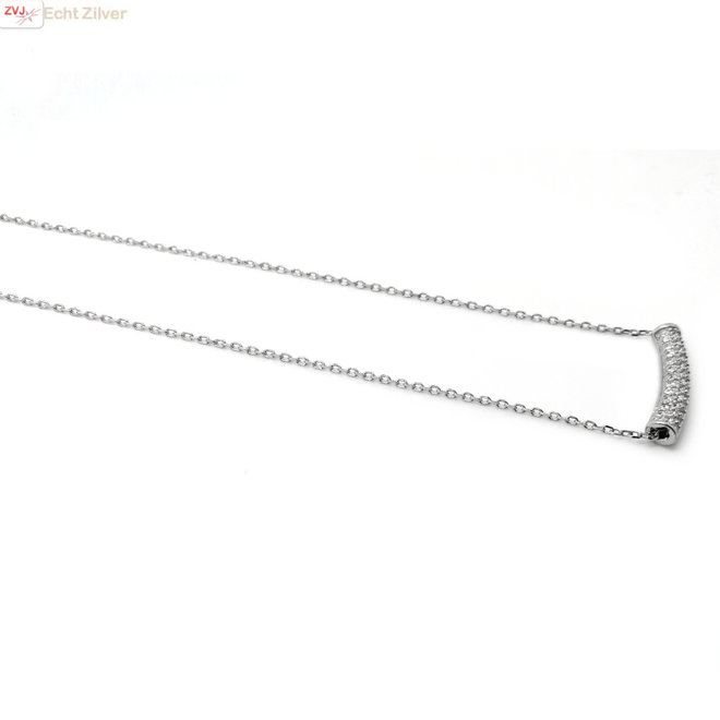 Zilveren koker ketting pave zirkoon