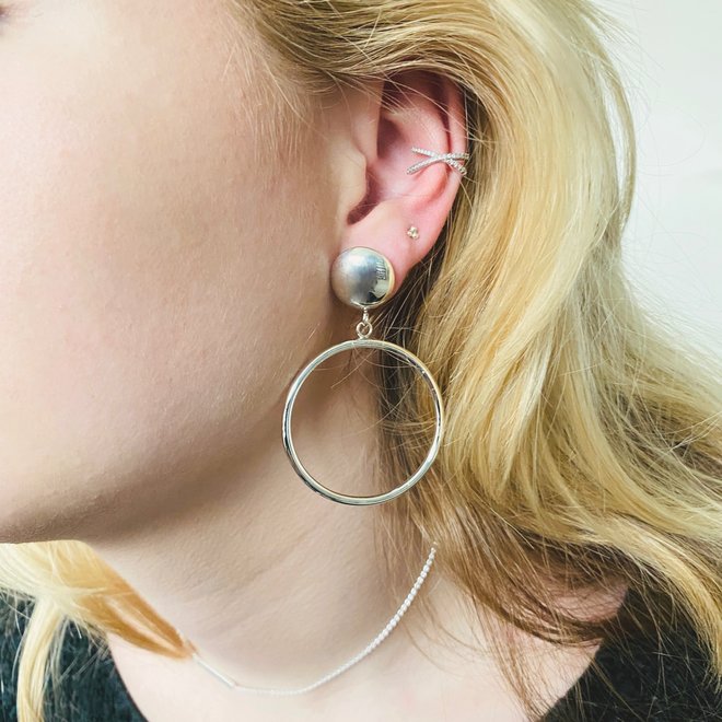 Zilveren oorringen groot button steker