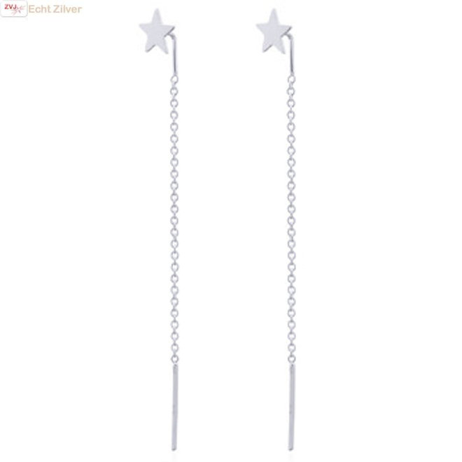 Zilveren ster doortrekoorbellen