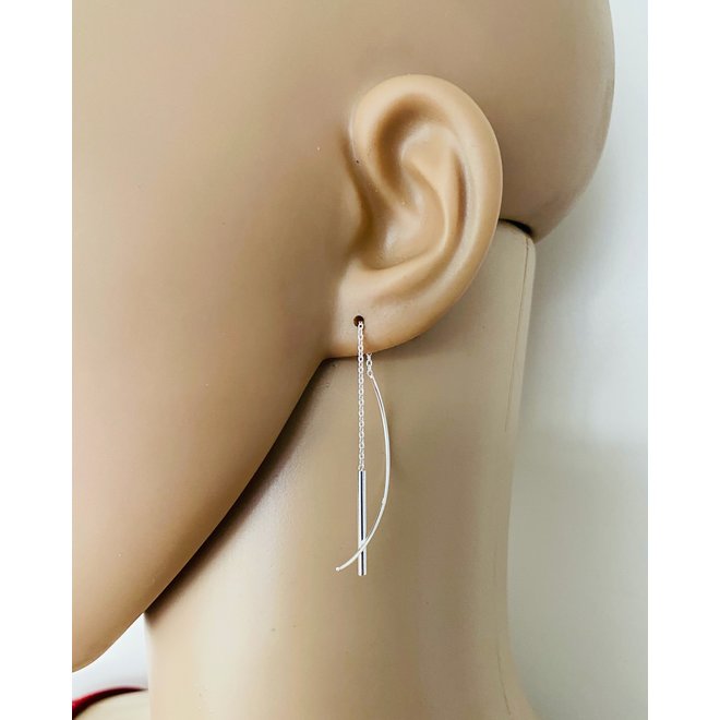 Zilveren staaf ketting doorhaaloorbellen