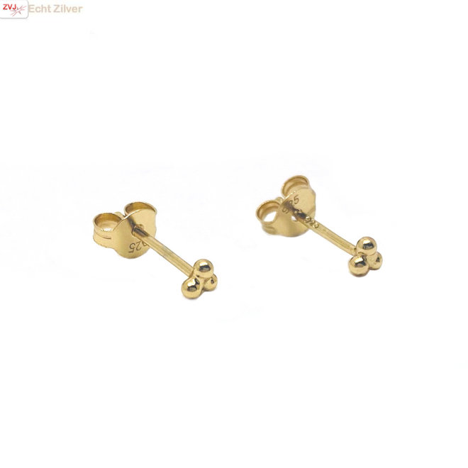 Gold plated  mini oorstekers 3 kleine balletjes