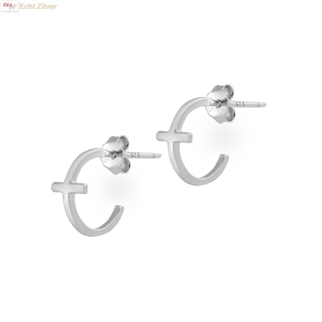 Zilveren kruis oorringen studs