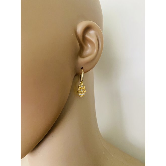 Gold plated 925 zilveren hamsa oorringen witte zirkoon