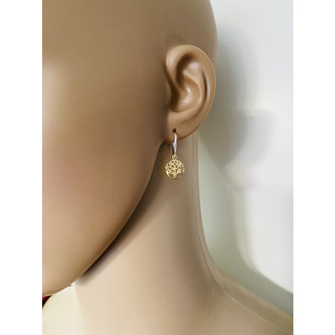 Gold plated 925 Zilveren oorringen  levensboom hanger witte zirkoon