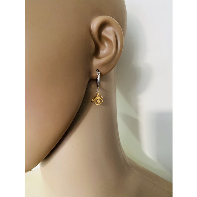 925 zilveren oorringen met een gold plated oog hangertje
