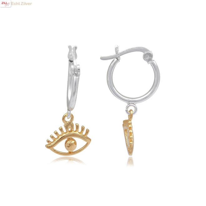 925 zilveren oorringen met een gold plated oog hangertje