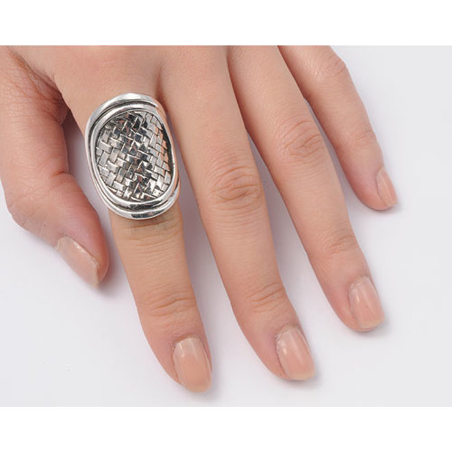 Zilveren grote design vlecht ring