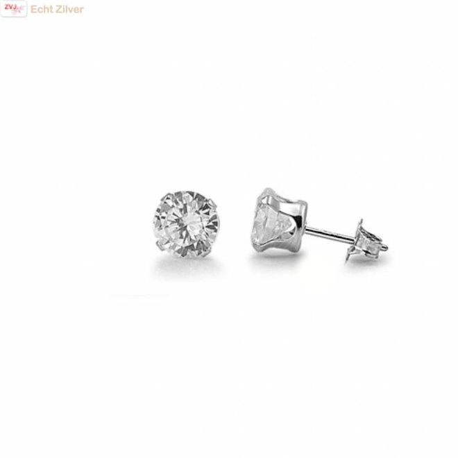 Zilveren mini oorstekers 5 mm witte zirkoon