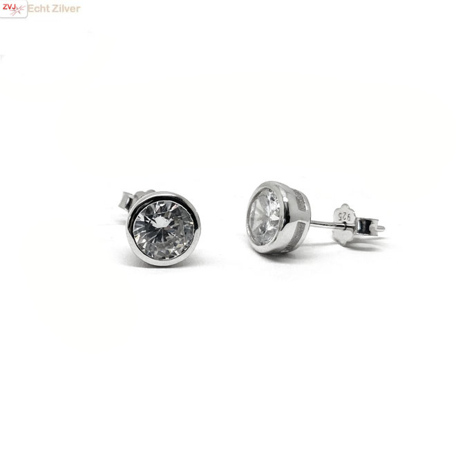 Zilveren ronde 7 mm witte cz oorknoppen