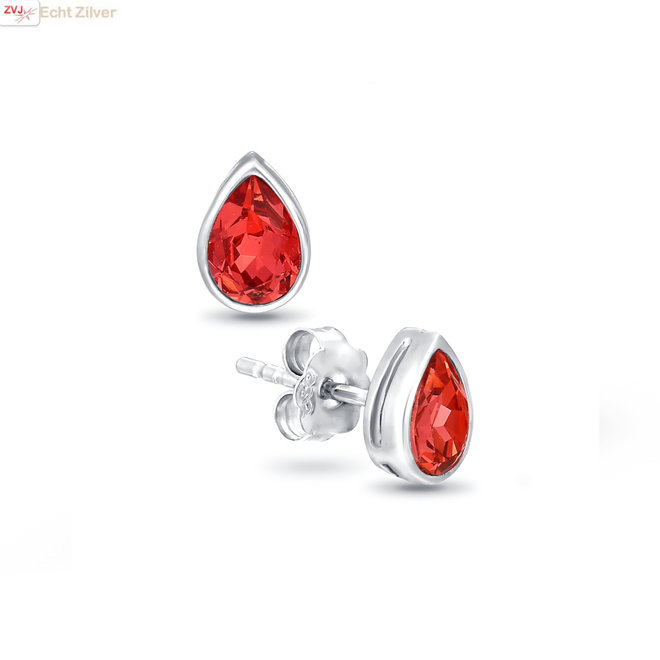 Zilveren druppel rode padparadscha Crystal oorstekers