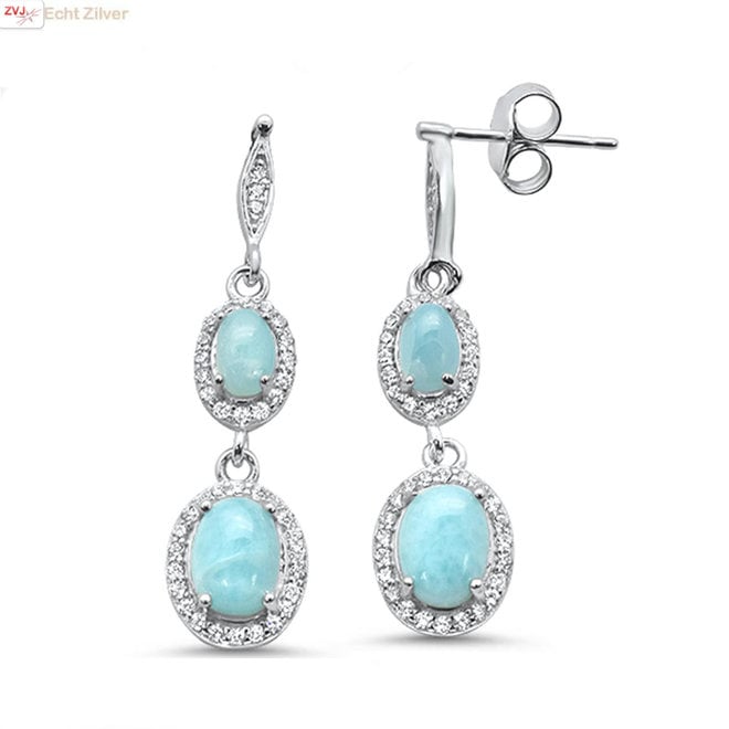 Zilveren elegante blauwe Larimar oorbellen