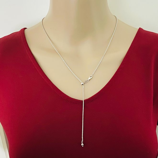 Zilveren rhodium rope ketting verstelbaar 55 cm rhodium