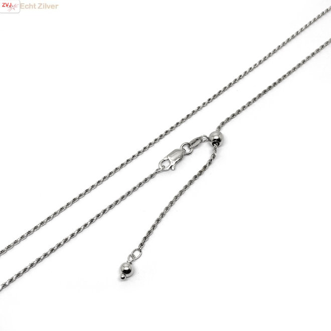 Zilveren rope ketting verstelbaar 55 cm rhodium