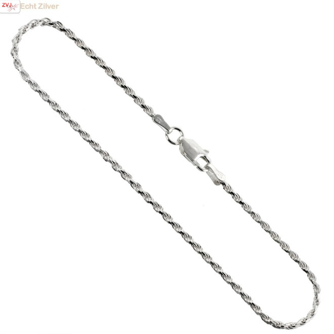 Zilveren rope enkelketting 25 cm 2 mm
