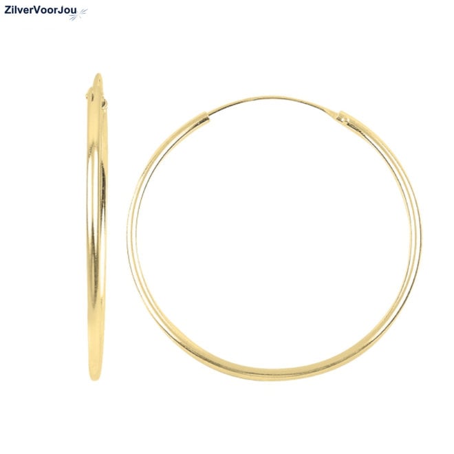 Gold plated 925 zilveren oorringen 65 mm 2 mm breed
