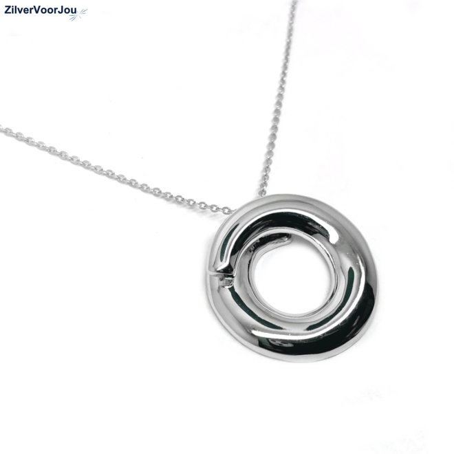 Zilveren design swirl open cirkel ketting